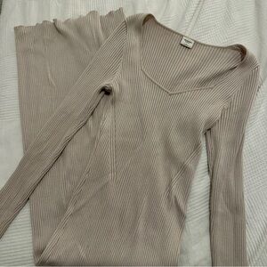 Abercrombie & Fitch Ribbed Long Sleeve Knit Maxi Sweater Dress. Ivory/Taupe.